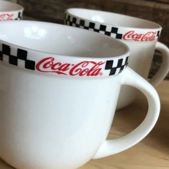 Set/2 COCA-COLA retro 50s diner style coffee mugs - Picture 1 of 3